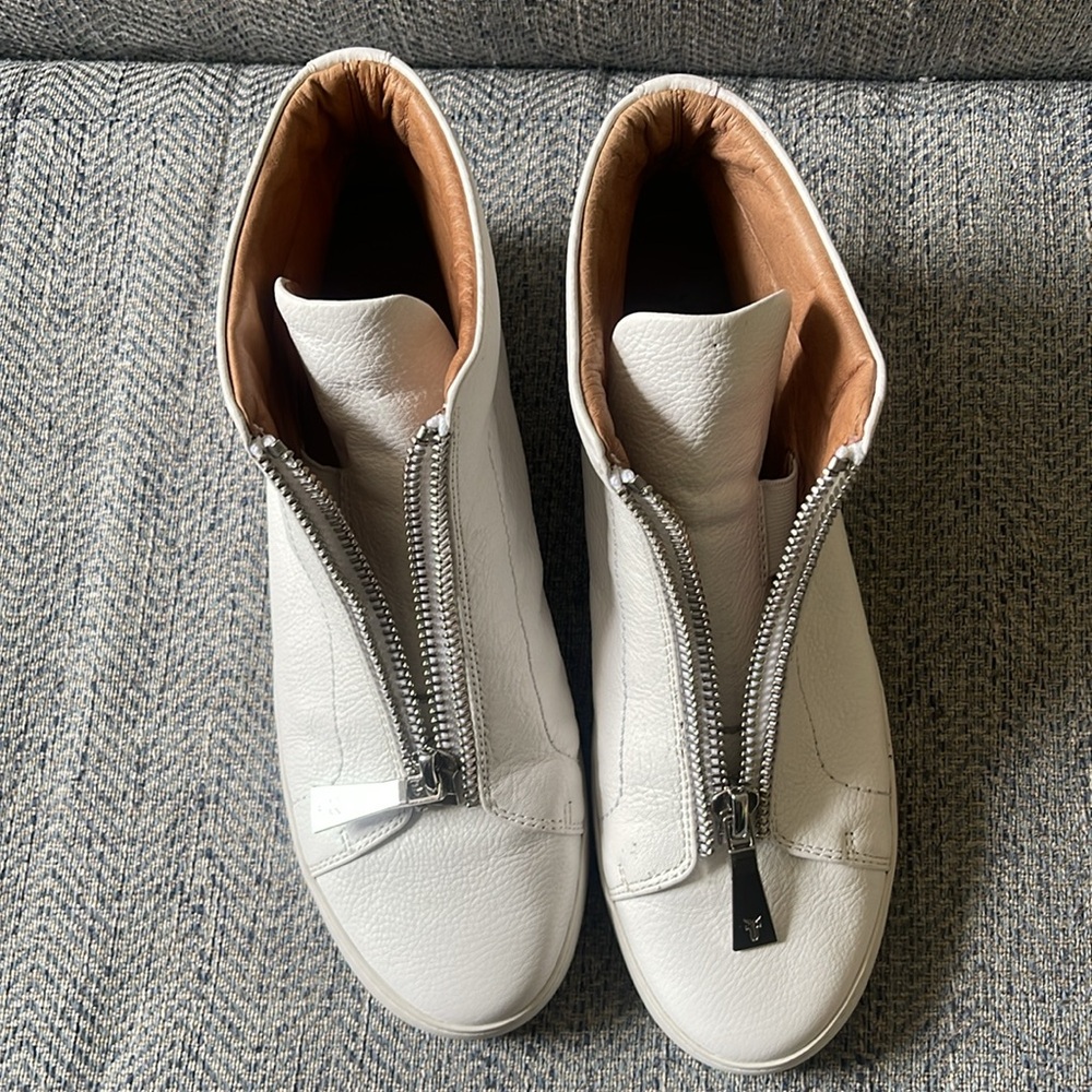 Frye Women's Lena Topstitched Platform White Leather Zip Up High Top Sneaker 10M - Picture 11 of 16